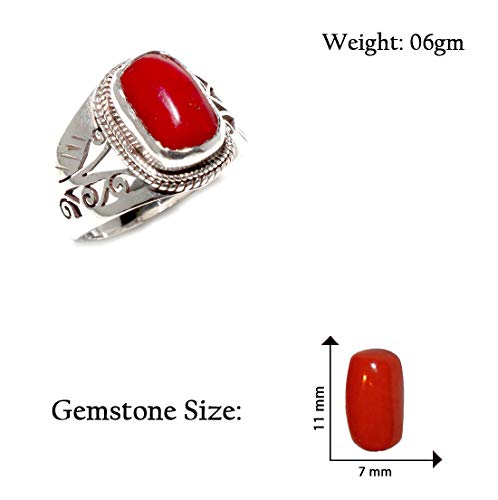 Bague corail argent 925 taille 57.5 ajustable au style boho ethnique