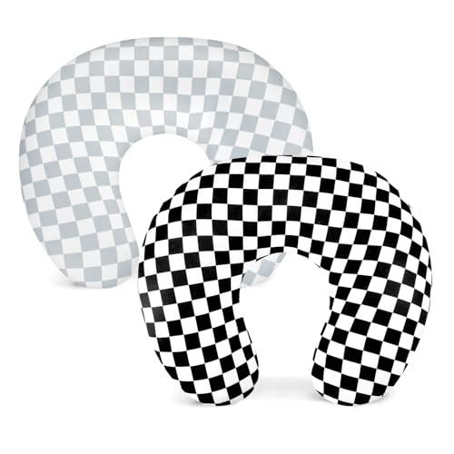 Image of DILIMI 2 Pack Nursing Pillow Cover, Stretchy Removable Case for Breastfeeding Pillows, Ultra Soft Comfortable Slipcover for Baby Girl and Boy, Grey and Black Checkered