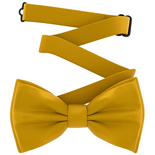 Adam Young Boy's Goldish Bow Tie Pre-Tied Style Formal Satin Classic Bowtie for Tuxedo Faux Silk (Medium, Gold)
