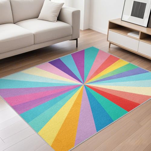 Tapis lavable en machine anti-glisse à motif géométrique multicolore