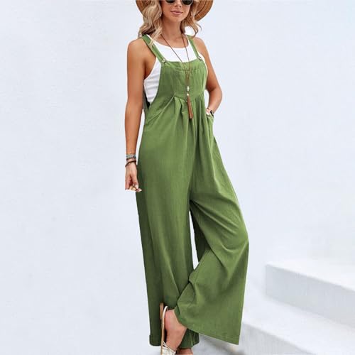Image of Kubbon Womens Wide Leg Jumpsuits Sleeveless Straps Bib Overalls Summer Baggy Casual Pants Rompers Overalls with Pockets