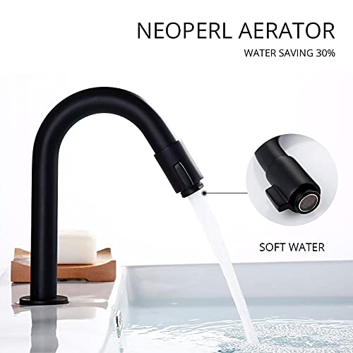 Grifo de lavabo de latón macizo en negro mate de un orificio para tocadores de diseño 3