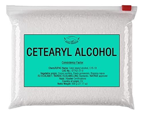 Cetearyl Alcohol - for Homemade Cosmetics, Lipsticks, Body Butter Bars, Hand Lotions, Hair Conditioners, Shampoo – Thickening Agent, Emulsifier, Viscosity Regulator - 21.17 oz