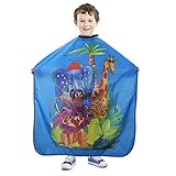 Multiuso: este delantal de corte de pelo de peluquero para niños de dibujos animados diseñado con un patrón de dinosaurio vívido y un color brillante, perfecto para peluquería infantil, peinado, corte de cabello, coloración del cabello, adecuado para uso en el salón o en el hogar. No se preocupe más por el corte de pelo de su hijo en casa.