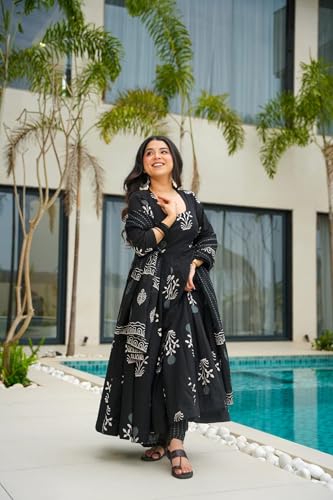 Image of ANNI Designer Women's Rayon Blend Anarkali Printed Kurta with Pant & Dupatta | Ethnic Kurta Pant Dupatta Set for Women | Traditional Indian Wear Outfit