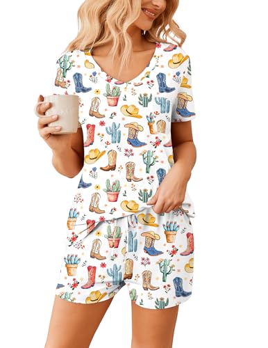 Image of Ekouaer Womens Pajama Sets Shorts Soft 2 Piece Lounge Set with Chest Pocket