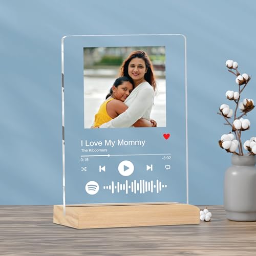 Giftplease Customized Photo and Spotify Plaque|Personalized Photo Frame with Wooden Stand|Spotify Frame|Gift|Birthday|Anniversary|Valentine's Gift (6 * 9 Inches, Transparent), Rectangular, tabletop 8