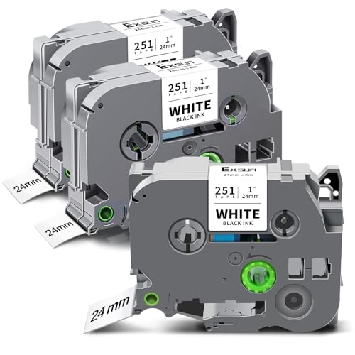 Exsun 3Pack 24mm Ruban Compatible pour Brother TZe-251 TZe251 TZ-251 TZe 24mm Laminé Etiqueteuse pour Brother P-touch PT-P750W PT-D600 PT-D600VP PT-P700 2430...