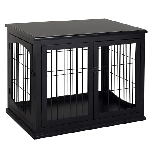 PawHut Hundekäfig Möbel mit 2 Eingängen Moderne MDF Hundebox für Zuhause Indoor Hundehütte für mittelgroße und kleine Hunde bis zu 20 kg Hundehaus 58,5x81x66 cm Schwarz