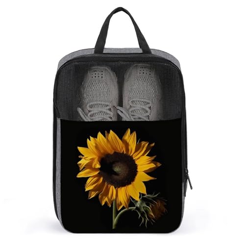 Bolsa organizadora de zapatos de viaje con cremallera y fondo negro de girasol impermeable