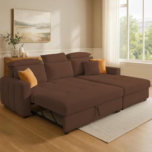 Image of Casaliving Gagnon RHS 4 Seater L Shape Corner Sofa Cum Bed for Living Room (Brown Fabric) Premium Fabric Sofa Set for Living Room