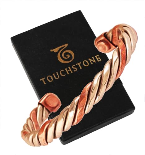 Image of Touchstone Copper magnetic bracelet Tibetan style. Hand forged with solid and high gauge pure copper. Twisted rope look. 2 metal look.