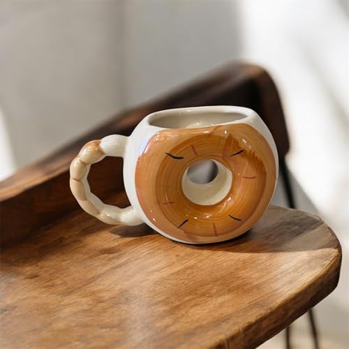 Image of Donut Shaped Ceramic Coffee Mug | Cute Doughnut Design Cup with Handle | Aesthetic Tea & Coffee Mug for Home, Office, Gift for Friends, Couples & Birthday
