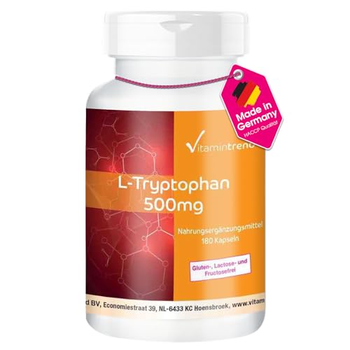 L-Tryptophan 500mg - 180 Kapseln - vegan - Großpackung für 6 Monate | Vitamintrend®