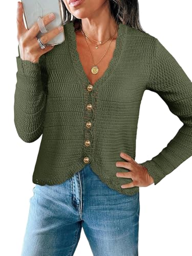 Saodimallsu Womens V Neck Cardigan Sweaters Button Up Cropped Boho Knit Long Sleeve Loose Trendy...