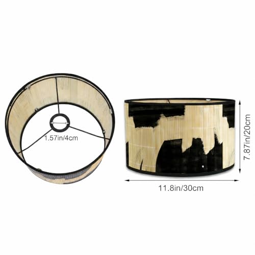 Image of Retro lamp shade, Wabi-Sabi Bamboo Lamp Shade, Hand-Woven Drum Light Cover for E27 Base 30X30x20CM, Easy Install Pendant Floor Wall Table Lamp Shade, Natural Mottled Shadow Effects