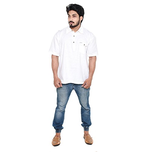 Image of Mens Cotton Linen Half Sleeve Plus Size Short Kurta