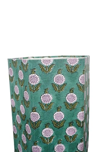 Image of Generic 3.3 Gallon Cotton Hand Block Printed Paper Waste Basket |Small Decorative Trash Can for Housewarming Gifts in Living Room, Bedroom, Bathroom | Eco-Friendly, Plastic-Free (1, GREEN)