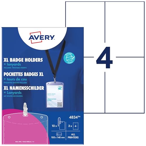Porte-badge A6 premium Avery avec lacet noir robuste pour conférence