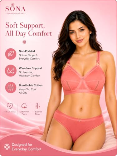 Image of SONA Perfecto Cotton Bra for Woman Full Coverage Non Padded Everyday Wirefree Pack of