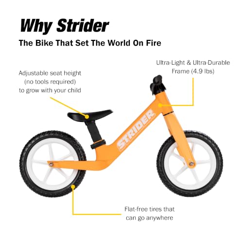 Image of Strider 12 Comp Bike- No Pedal Balance Bicycle for Kids 1 to 3 Years -Easy Assembly, Tool-Free Adjustments