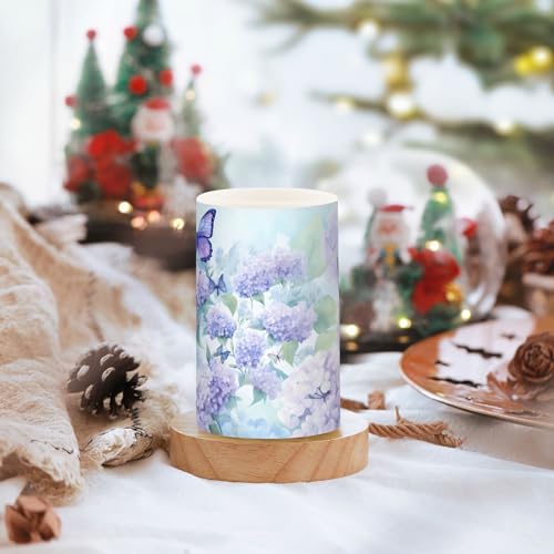 Image of ALAZA Blue Hydrangea Flowers with Butterflies Flickering Flameless Candles Battery Operated with Remote Timer,Tea Light Candles LED Pillar Votive Candles Set of 2 for Outdoor Indoor Decorations
