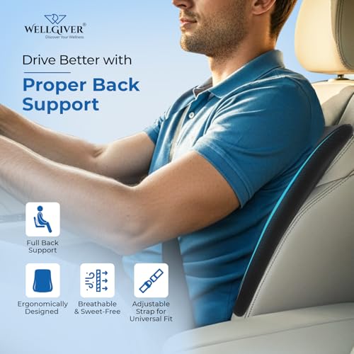 Image of WELLGIVER 3-in-1 Memory Foam Car Comfort Combo - Neck Pillow, Lumbar Back Support & Seat Cushion | Ergonomic Car Seat Cushion Set for Neck, Back & Tailbone Support