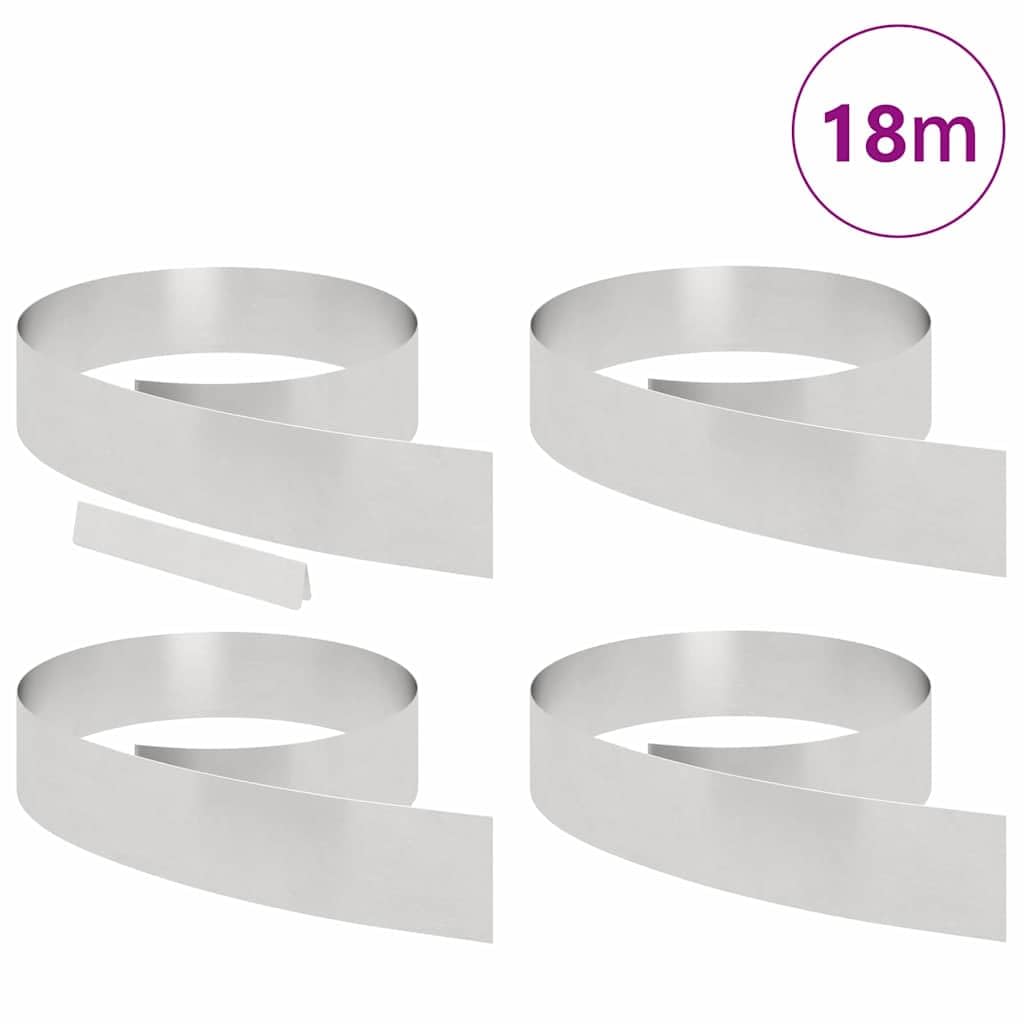 Lot de 4 bordures de pelouse de jardin argentées - 450 x 0,05 x 15 cm - En acier inoxydable - Pour un design moderne - Bordure de pelouse flexible pour des limites claires - Montage facile avec un