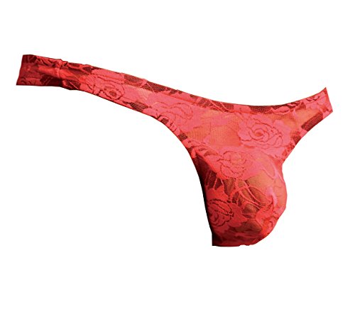 ENVY BODY SHOP Sissy Pouch Lace Bong Thong-See Through for Men (S/M, Coral)