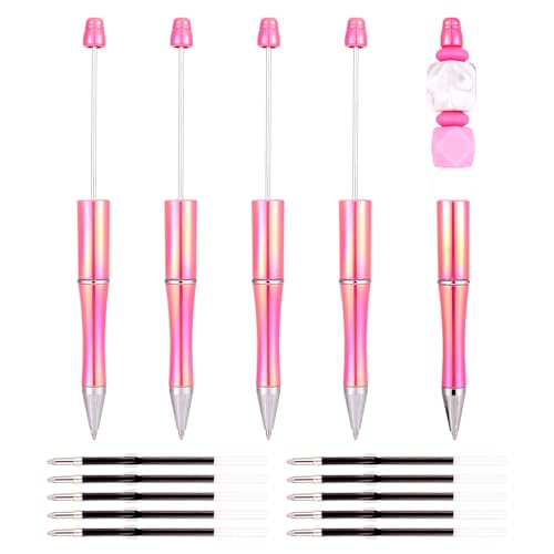 Beadthoven 5pcs Beadable Pens with 10pcs Refills, DIY Bead Pens Plastic Beaded Pens Shaft Black Ink Ballpoint Pens Supplies for Pen Making Teacher Students Gifts Office School - Pink -  AJEW-TA0001-76E-BT-FBA
