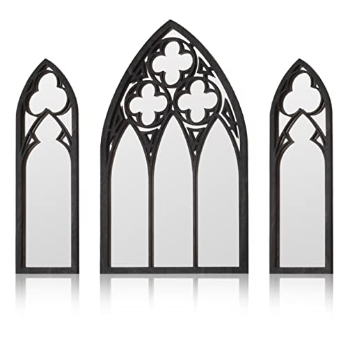 BOUMUSOE 3 Pack Gothic Mirrors, Cathedral Arch Frame, Tiny Gothic Room Decor – 9.8 inches Spooky Decorative Rustic Wall Hanging for Bedroom & Bathroom