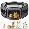 UWE Large Small Animal Playpen, XL Portable Pet Playpen for Rabbit, Kitten, Guinea Pig, Hamster, Puppy – Waterproof Foldable Mesh Tent with Zipper Cover, Indoor Outdoor Use, Dark Grey