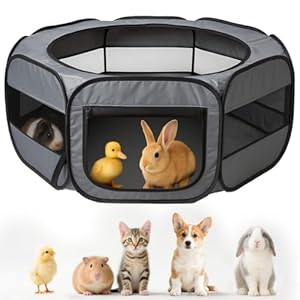 UWE Large Small Animal Playpen, XL Portable Pet Playpen for Rabbit, Kitten, Guinea Pig, Hamster, Puppy – Waterproof Foldable Mesh Tent with Zipper Cover, Indoor Outdoor Use, Dark Grey