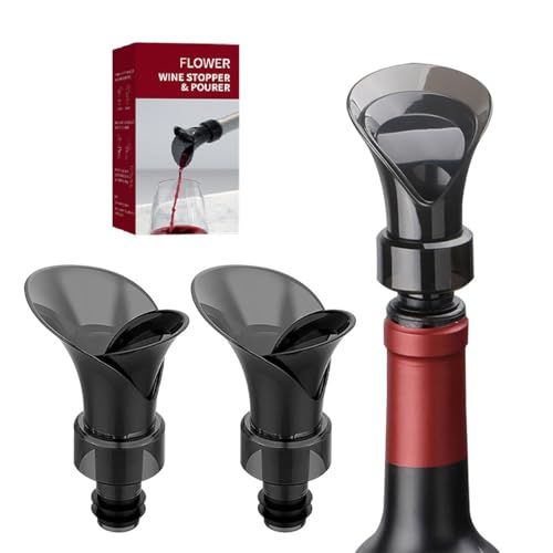 2-Pack Wine Aerator Pourer Spout, 2-in-1 Aerator Wine Pourer Wine Stopper, No Drip and No Spill Aerator for Wine Lovers, Gift Box Included - Black