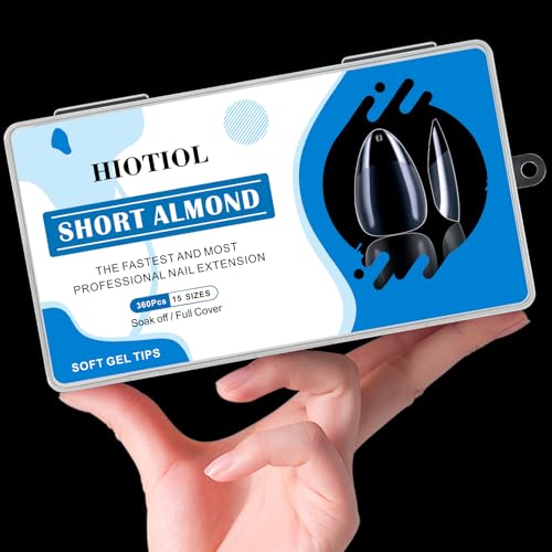 Short Almond Nail Tips, 360Pcs Soft Gel Full Cover Nail Tips for Soak off Nail Extensions, Half Matte Clear False Gel Nail Tips for Nail Salons and DIY Nail Art, 15 Sizes - Image 7