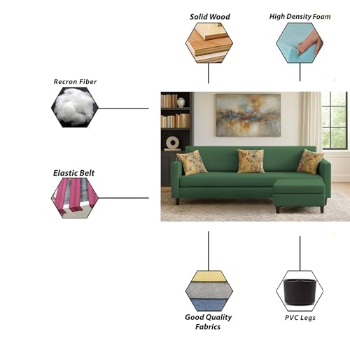 Image of Casaliving Premium Lifestyle Fabric 5 Seater L Shape Sofa Set 4 Seater Modern Sofa Set & Ottoman for Living Room (Green Color)
