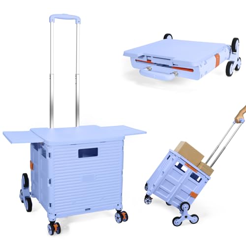 Carrito de Compras Plegable, Carro Portátil Plegable con Ruedas para Subir Escaleras, Cesta...