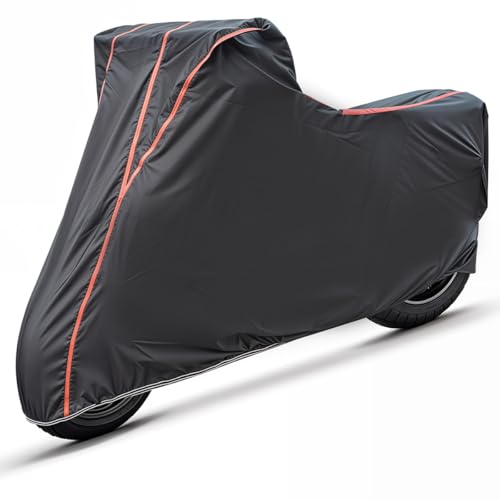 Image of Two Wheelers Bike Body Cover Compatible for KTM 200 Duke, UV Resistant, Dustproof, Triple Stitched, Elastic Bottom, Red Piping Motorcycle Cover (Black, Pack of 1)