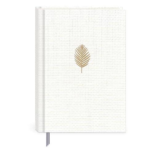 Image of Punch Studio Cobalt Coast 192 Page Woven Hardcover Journal with Gold Foil Accents and Ribbon Bookmark, 6 inch x 8.5 inch, White
