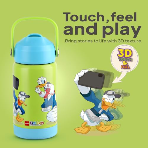Image of CELLO Kidzbee Gen Alpha Insulated Stainless Steel Kids Water Bottle 370 ml | 3D Donald Duck Touch & Feel Design Leakproof Lightweight Easy to Carry Hot and Cold Flask Kids Water Bottle for School