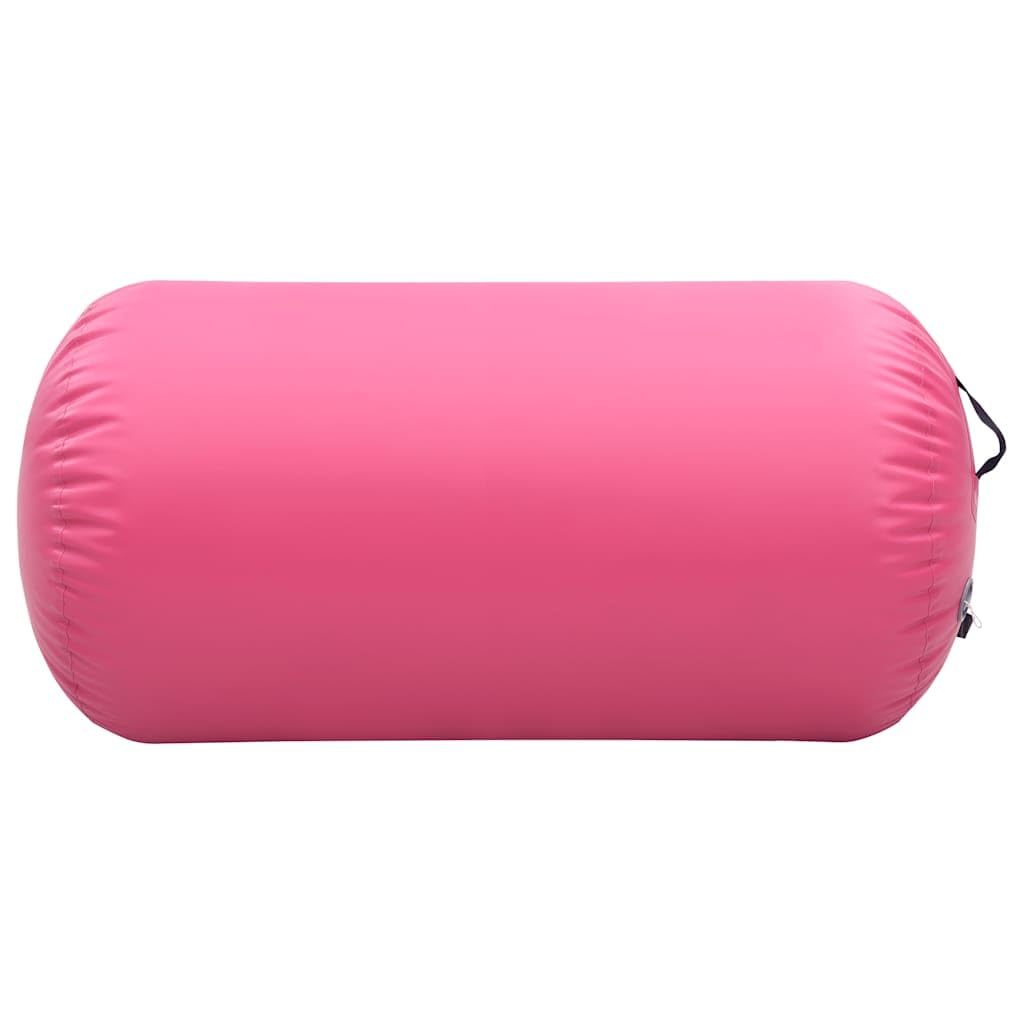 Aufblasbare Gymnastikrolle aus PVC 120x90 cm mit Fußpumpe rosa, rutschfest für Yoga Pilates Fitness Workout Training Meditation Zuhause Studio