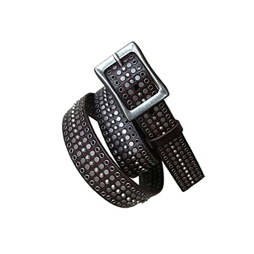 RGWYGCG Cinturón para hombre, casual, retro, hebilla de pin, remache, hip-hop, punk, cinturón de metal de calidad, cinturones de cuero genuino para mujer, Marrón oscuro, 120