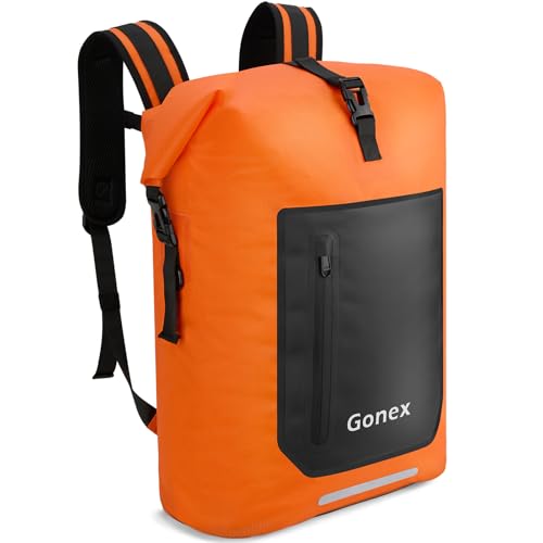 Gonex Ultralight Waterproof TPU Backpack, 35L Roll Top Dry Bag with Comfortable Padded Back Panel for Kayaking Boating Camping Fishing Travel,Orange