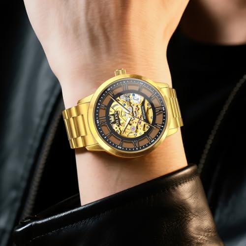 Image of OLEVS Mens Automatic Watch Skeleton Diamond Luxury Mechanical Self Winding Dress Wrist Watch Waterproof Luminous
