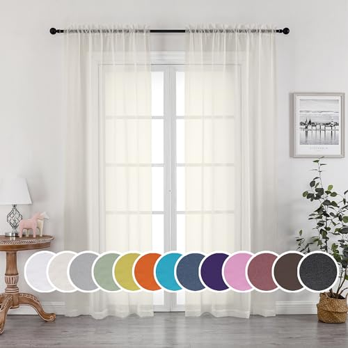 Image of OWENIE Sheer Curtains 90 Inches Long, Elegant Sheer Curtains for Bedroom, Window Voile Sheer Curtain Panels /Drapes /Treatment for Living Room, 2Pcs, Each 42 inch W x 90 inch L, Ivory