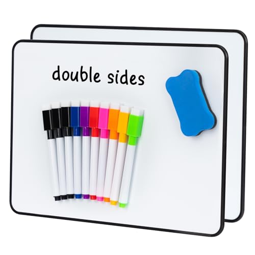DOEWORKS Pizarra Magnética 30 x 21 cm, Pequeña Pizarras Blancas de Doble Cara, Pizarra Blanca Portátil para Hogar Escuela Oficina, Negra 2 Piezas