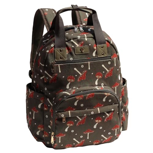 Image of ESVAN Diaper Bag Backpack, Large Capacity Multifunction Baby Essentials Fashion Travel Pack Linen Canvas office Laptop Bag (Corduroy Mushroom)