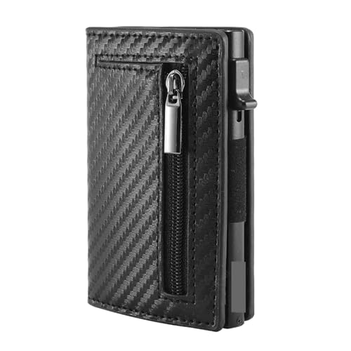 Anti-Theft Credit Card Holder Men Wallets RFID Blocking Aluminum Leather Pop Up Minimalist Wallet Cardholder Wallets for Men(Carbon Black)