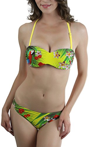 ToBeInStyle - Conjunto de bikini para mujer con estampado de loro floral - Amarillo - 42-44