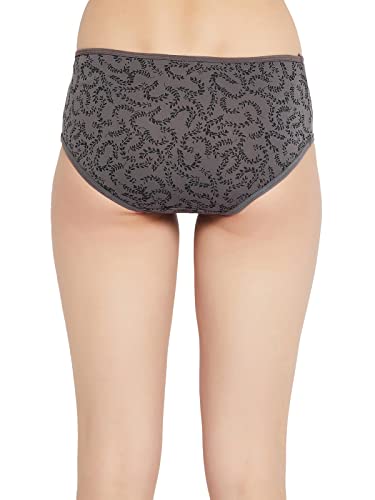 Image of Clovia Women's Cotton Mid Waist Leaf Print Hipster Panty in Grey